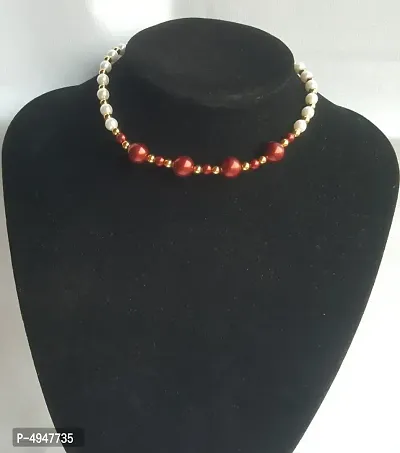 Red  White Pearl Choker Necklace