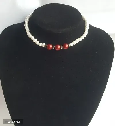 White & Red Pearl Choker Necklace-thumb0