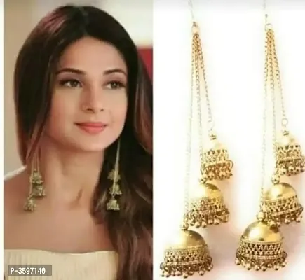 Fancy Oxidized Gold Kashmiri Style Long Earrings-thumb0
