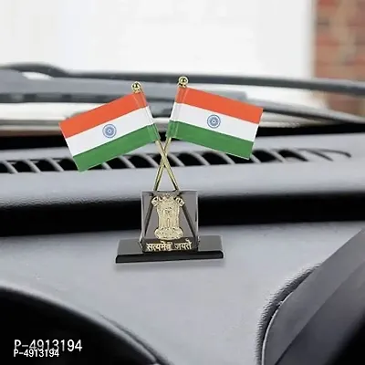 Indian Flag in Pair with Satyamev Jayate Symbol in Square Shape Stand for All Car Desk & Office Table 1pc