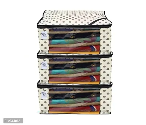 Non Woven Saree Cover Set of 3 Saree Cover Designer/Wardrobe Organiser/Regular Clothes Bag Front Transparent Window.-thumb5