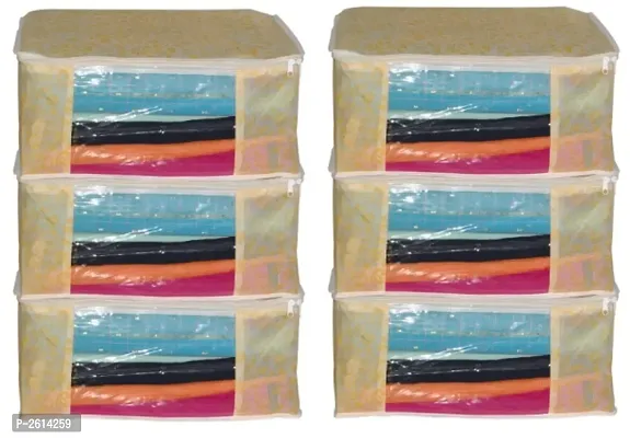 Non Woven Saree Cover Set of 6 Saree Cover Designer/Wardrobe Organiser/Regular Clothes Bag Front Transparent Window.-thumb0