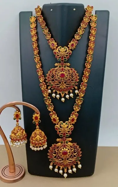 Traditional Alloy Gold Plated Temple Jewellery Set