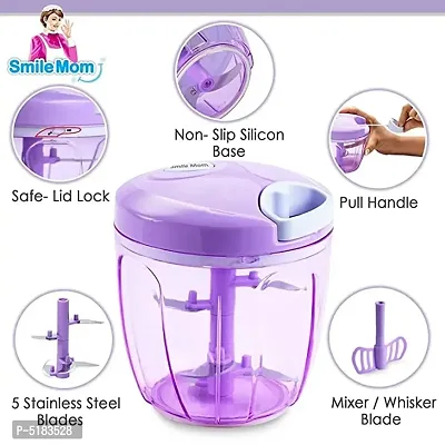 Turbo Chopper, Cutter, Whisker, Mixer for Kitchen, 5 Stainless Steel Blade + Whisker Blade,Purple,900 ML Vegetable Chopper Vegetable and Fruit Chopper, Dori chopper Vegetable Chopper(Assorted Color)