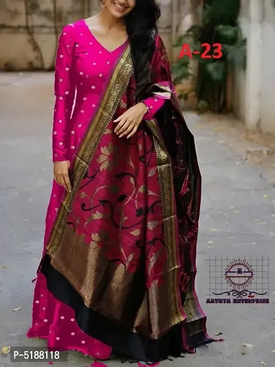 Stunning Pink Taffeta Silk With Inner Micro Cotton Readymade Gown With Dupatta Set