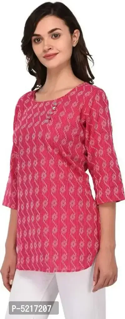 Stylish Pink Printed Cotton Short Kurta For Women-thumb0