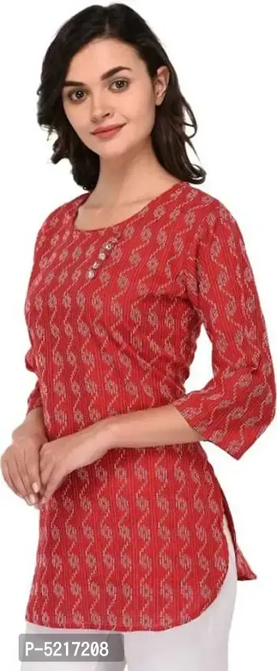 Stylish Red Printed Cotton Short Kurta For Women-thumb0