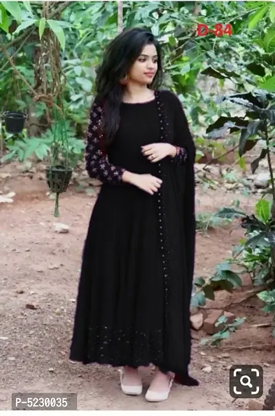 Elegant Black Georgette Soft Net Pearl Work Ready Made Gown With Dupatta Set