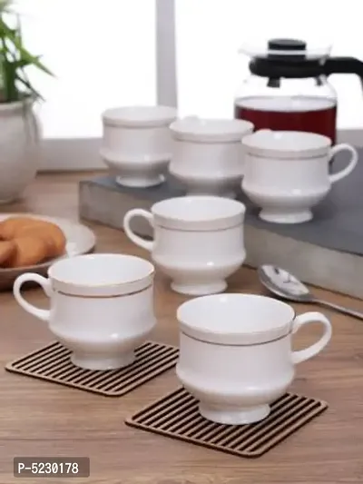 Bone China White Ceramic Bone China Gold Line Tea  Coffee Cups Mugs Set of 6 for Home  (White)-thumb0