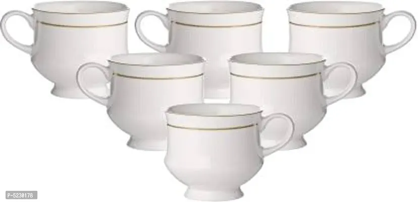Bone China White Ceramic Bone China Gold Line Tea  Coffee Cups Mugs Set of 6 for Home  (White)-thumb3