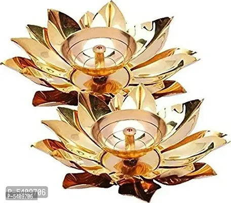 Brass and Copper Lotus Diya Kamalpatta Diya 6 inchSet of 2-thumb0