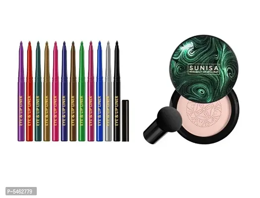 Multicolor Eye Liner  Lip Liner + Mushroom Foundation Waterproof Concealer