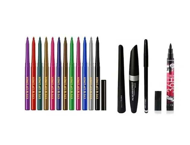 Multicolor Stylish Eye Liner & Lip Liner With Makeup Essential Combo