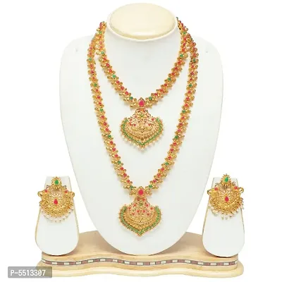 Golden Alloy Crystal Studded Jewellery Set for Women's-thumb0