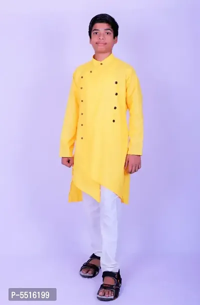 Boys Yellow Festive  Party Kurta And Pyjama Set-thumb0