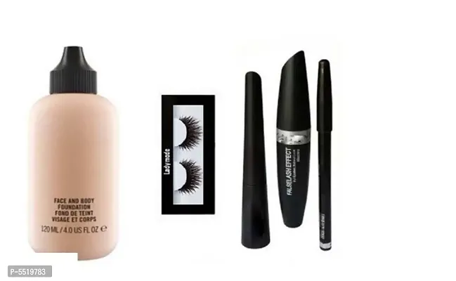 Combo Of Eyelashes And 3 In 1 (Eyebrow Pencil, Eyeliner, Mascara) And Face  Body Foundation For All Skin Type&nbsp;(Set Of 3)