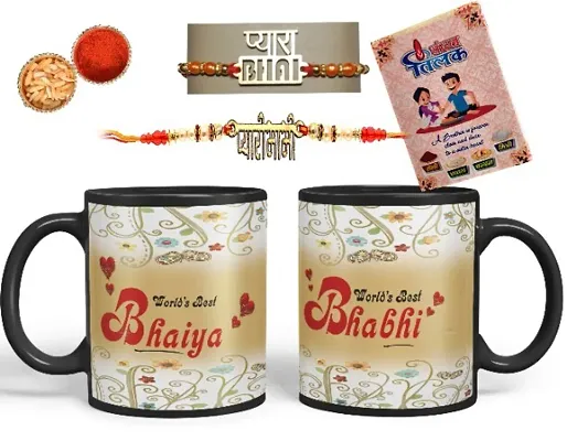 Bhabhi Printed Mug with Rakhi Set (Pack Set of 2 Printed Coffee Mug 330 ml)