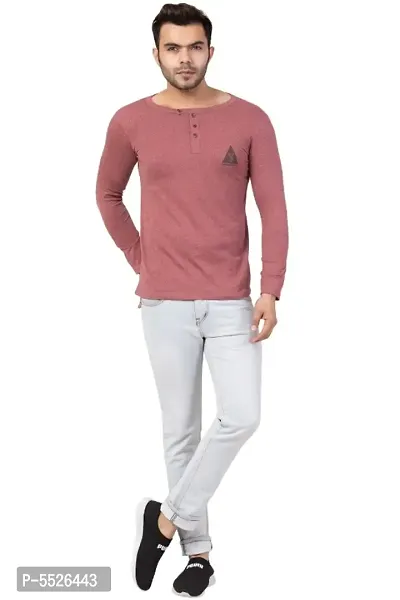 Men's Pink Cotton Solid Round Neck T-Shirt