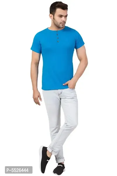 Men's Blue Cotton Solid Round Neck T-Shirt-thumb0