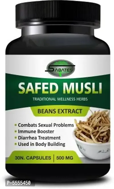 Sabates Safed Musli Organic Capsules For Sexual Wellness & Physical Fitness For Men And Women 100% Herbal  (30 Capsules)