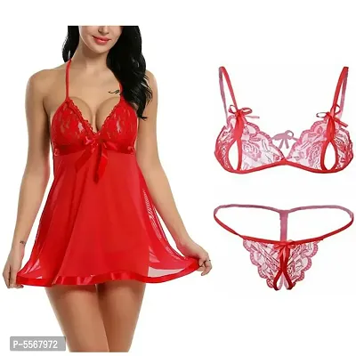 Women's Soft Honeymoon Lingerie And Women's Net Babydoll Combo