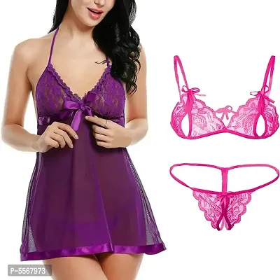 Women's Soft Honeymoon Lingerie And Women's Net Babydoll Combo