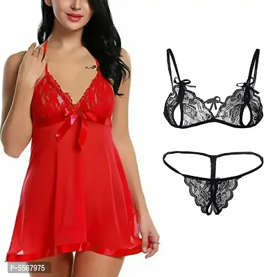 Women's Soft Honeymoon Lingerie And Women's Net Babydoll Combo