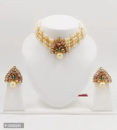 Trendy Gold Plated Kundan Chokar Necklace With Earring set For Girls And Women-thumb0
