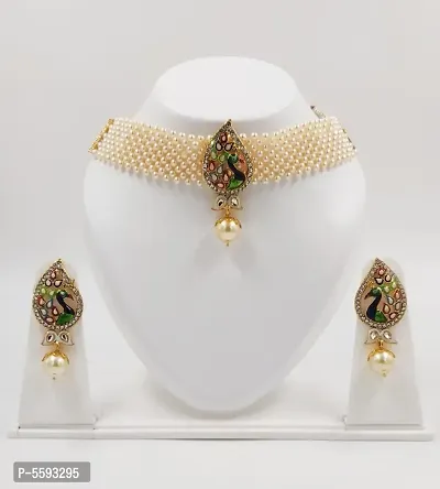Trendy Gold Plated Kundan Chokar Necklace With Earring set For Girls And Women
