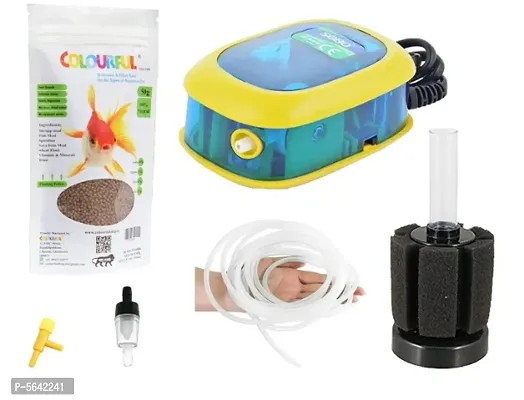 Aquarium Silent Air Pump | 1 Way | 3.5 W | Adjustable Quiet Oxygen Aerator Pump For Aquarium Fish Tank Or Pond | Model-9903 With Accessories (Combo - 6)