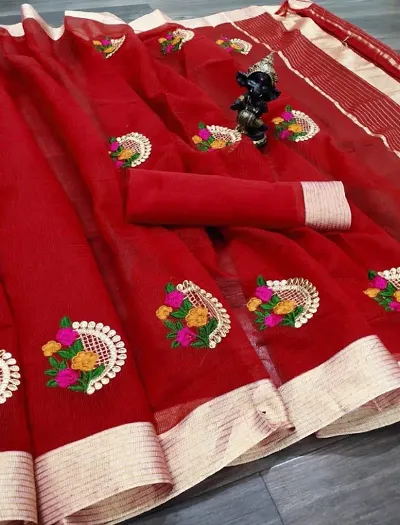 Tranoli Kota Doriya Embroidered Sarees with Blouse Piece