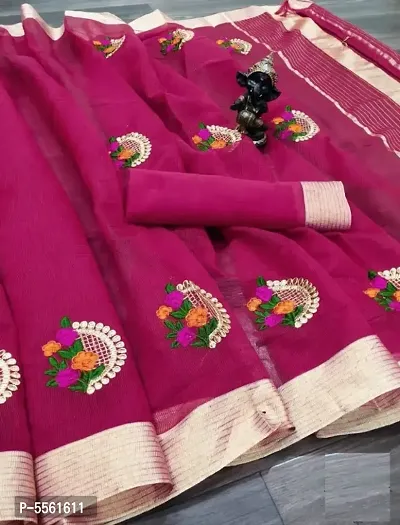 Tranoli Kota Doriya Embroidered Saree With Blouse Piece
