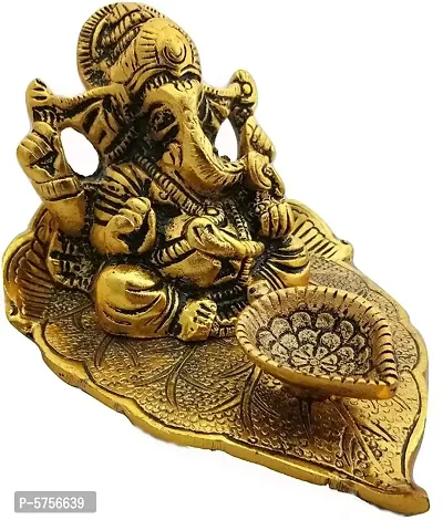 Metal Ganesha on Leaf Diya-thumb0