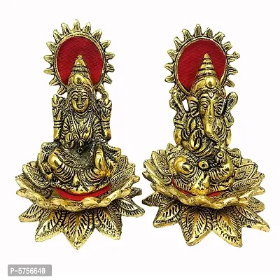 Gold Plated Laxmi Ganesh on Lotus