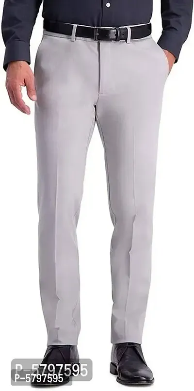 Grey Polycotton Mid Rise Formal Trousers for men