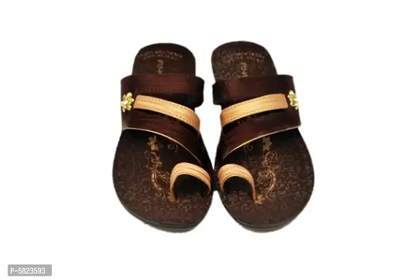 Elegant Brown PU Self Design Flat Sandals For Women-thumb0