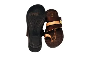 Elegant Brown PU Self Design Flat Sandals For Women-thumb2