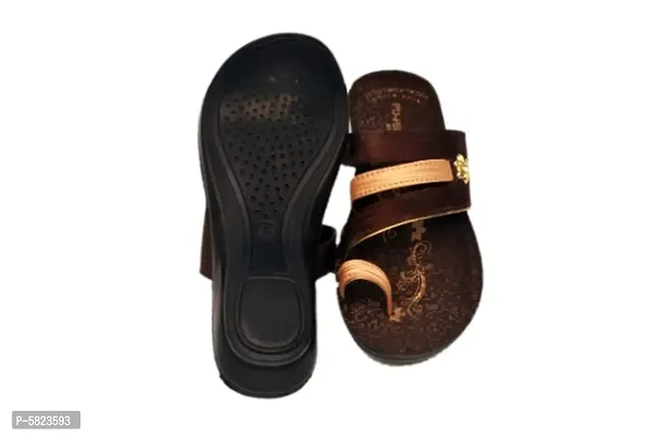 Elegant Brown PU Self Design Flat Sandals For Women-thumb3