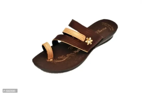 Elegant Brown PU Self Design Flat Sandals For Women-thumb2