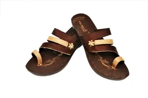 Elegant Brown PU Self Design Flat Sandals For Women-thumb3