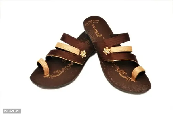 Elegant Brown PU Self Design Flat Sandals For Women-thumb4