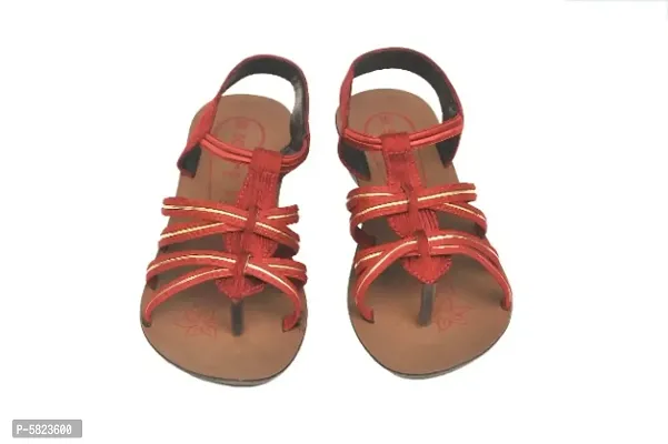 Elegant Red PU Self Design Flat Sandals For Women-thumb0