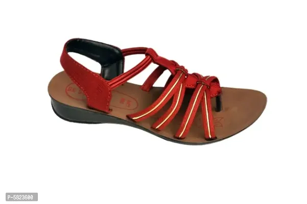 Elegant Red PU Self Design Flat Sandals For Women-thumb4