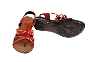 Elegant Red PU Self Design Flat Sandals For Women-thumb2
