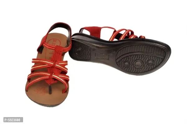 Elegant Red PU Self Design Flat Sandals For Women-thumb3