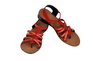 Elegant Red PU Self Design Flat Sandals For Women-thumb1