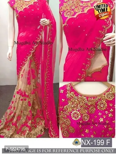 Pink Georgette Embroidered Sarees For Women