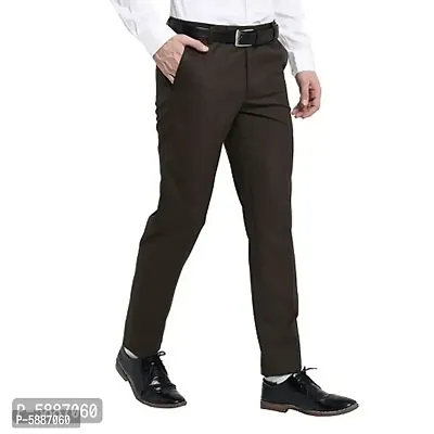 Stylish Cotton Blend Brown Solid Slim Fit Formal Pant For Men-thumb0