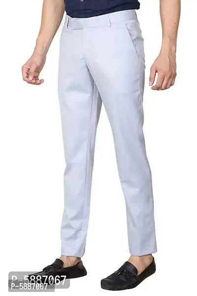Stylish Cotton Blend Grey Solid Mid-Rise Stretchable Formal Trousers For Men-thumb0