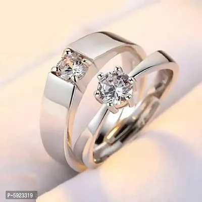 Stylish Alloy Silver American Diamond Rings Combo For Couple-thumb0